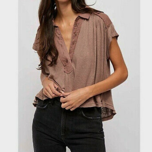 Free People Tops - 🔥FREE PEOPLE🔥LOW DOWN HENLEY TUNIC TOP BROWN SMALL NWT
